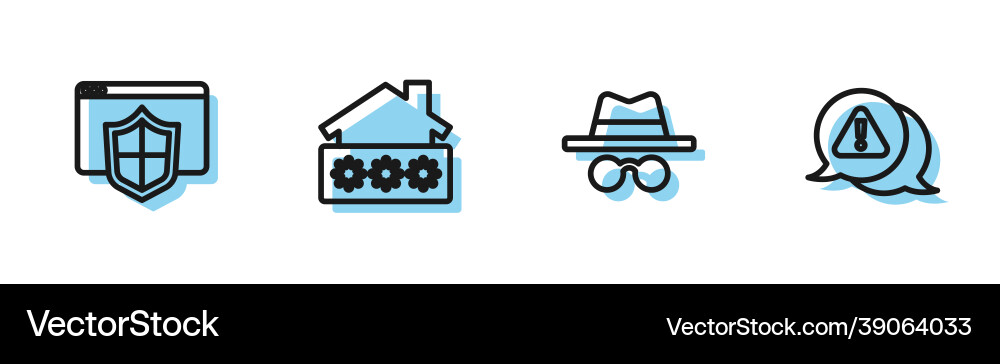 Set line incognito mode browser with shield Set line incognito mode browser with shield vector image