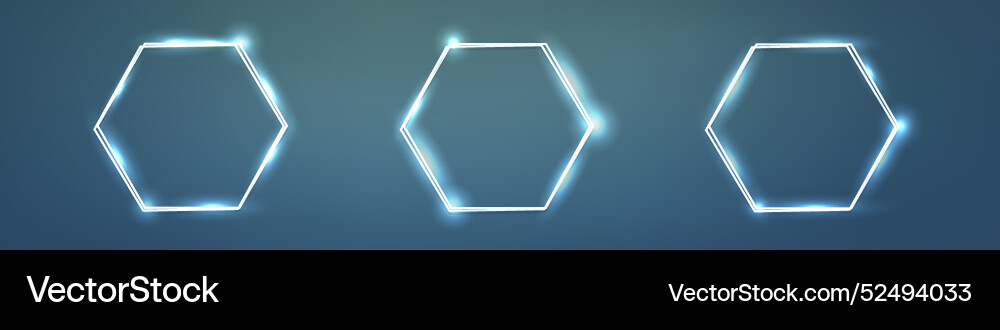 Set of neon double frames with shining effects Set of neon double frames with shining effects vector image