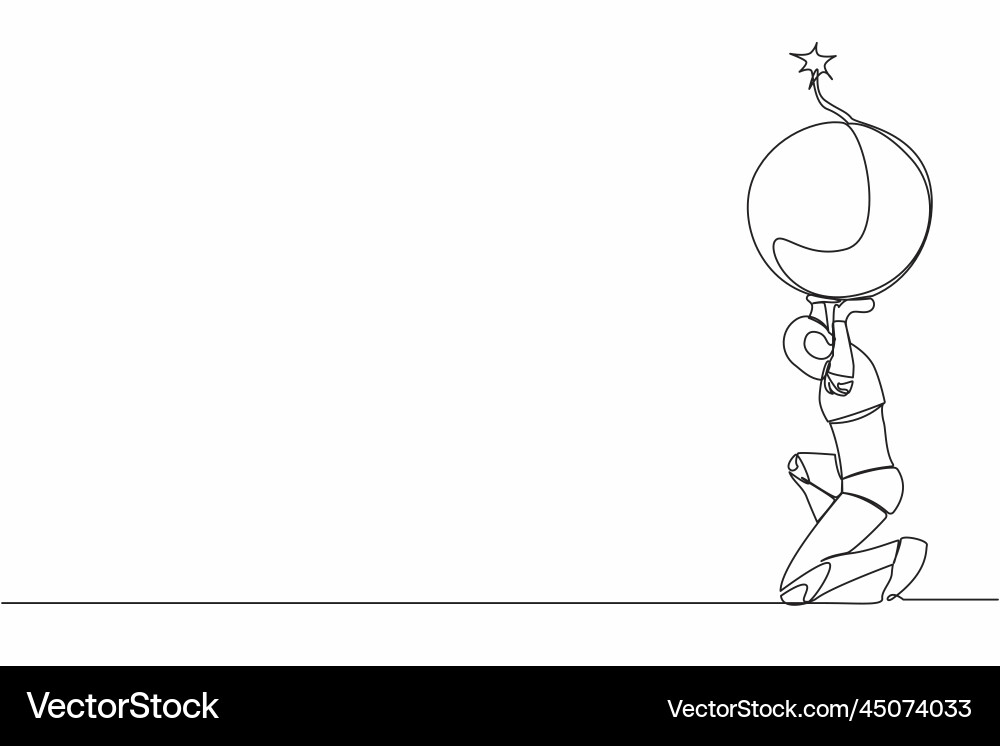 Single continuous line drawing tired robot Single continuous line drawing tired robot vector image