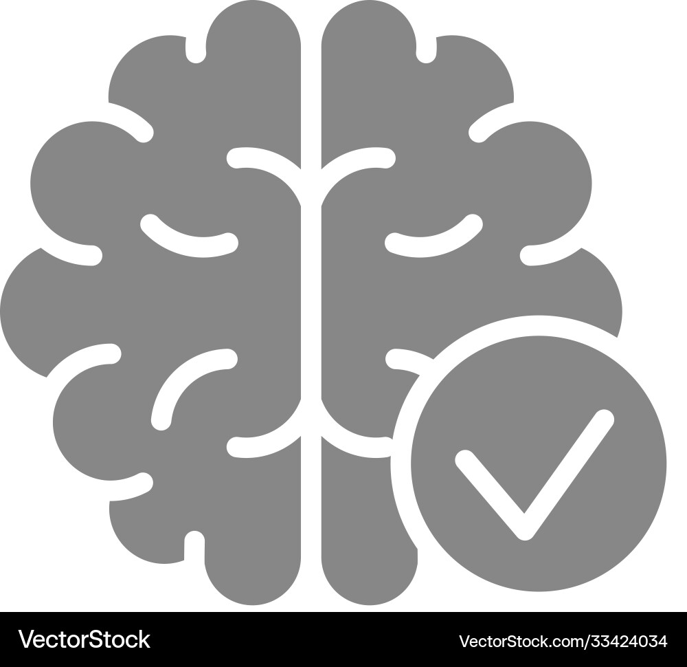 Brain with tick checkmark gray icon internal Vector Image