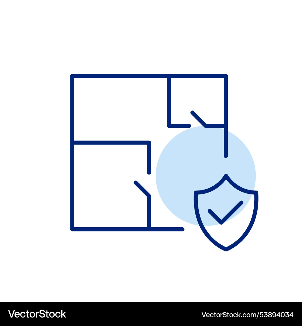 Floor plan security shield with check mark Floor plan security shield with check mark vector image