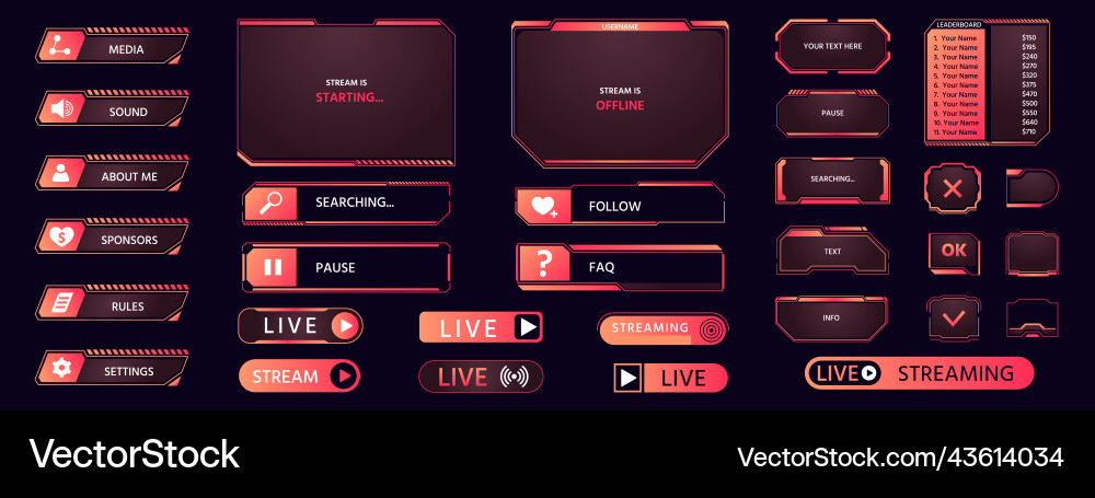 Game frame streaming interface elements button Game frame streaming interface elements button vector image
