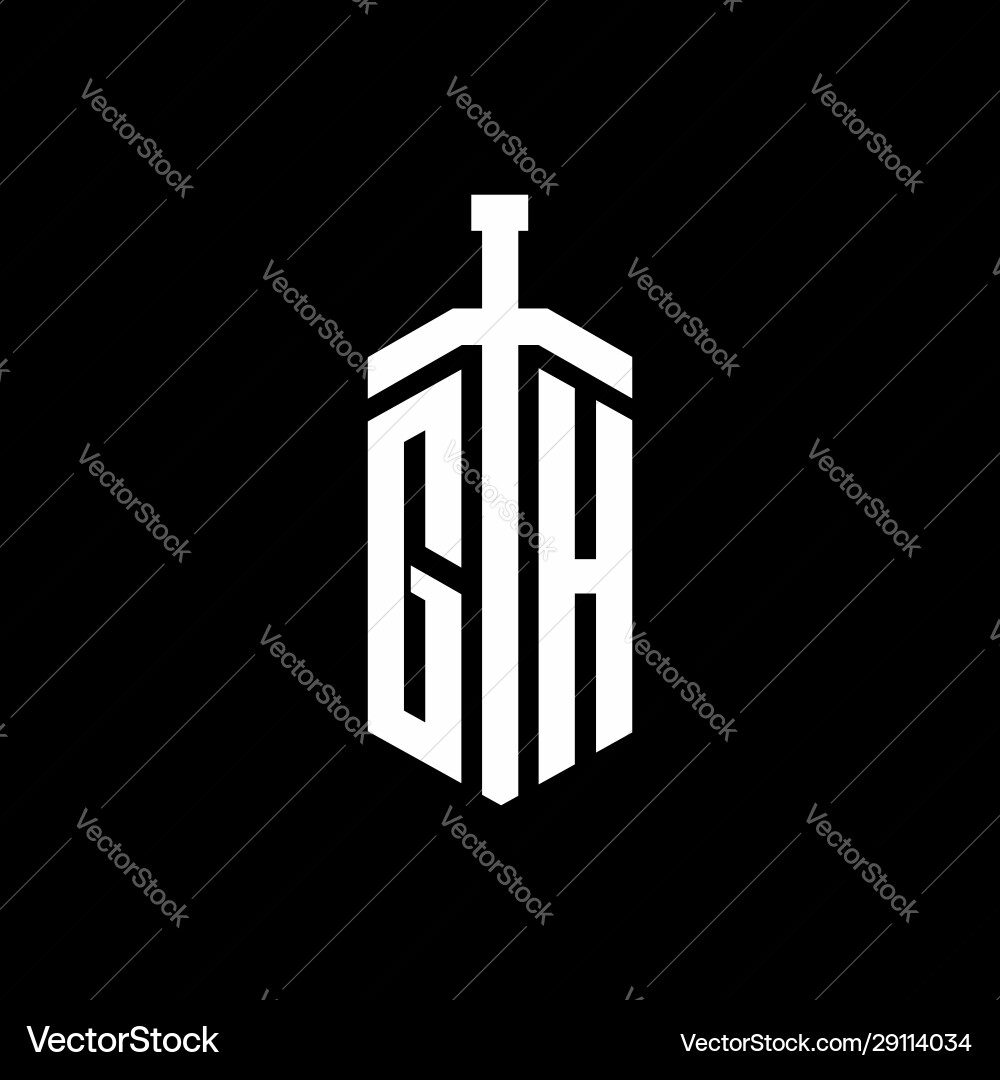 Gh logo monogram with sword element ribbon design Vector Image
