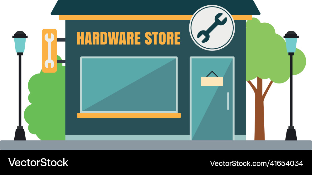 Isolated front view hardware store building Isolated front view hardware store building Vector Image