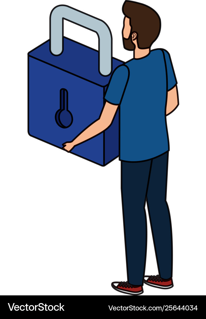 Man lifting safe secure padlock Man lifting safe secure padlock Vector Image