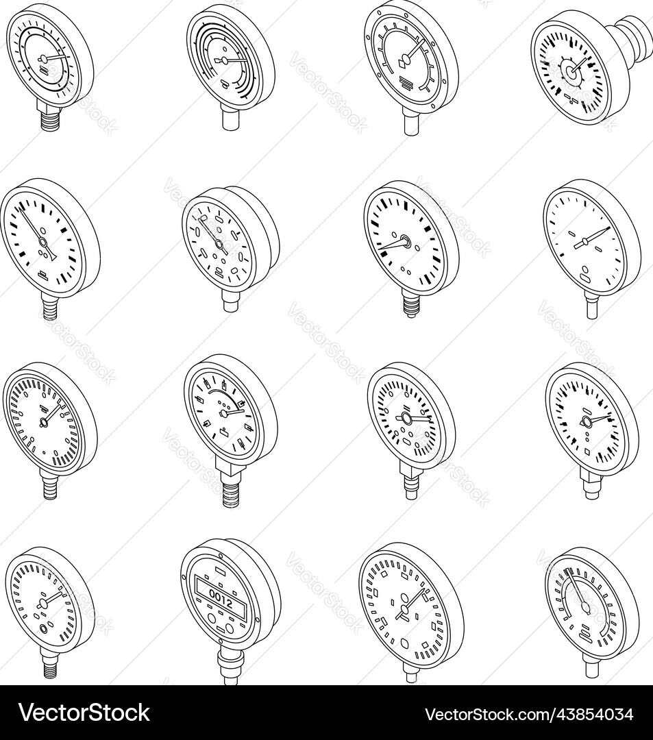 Manometer icons set outline Manometer icons set outline vector image