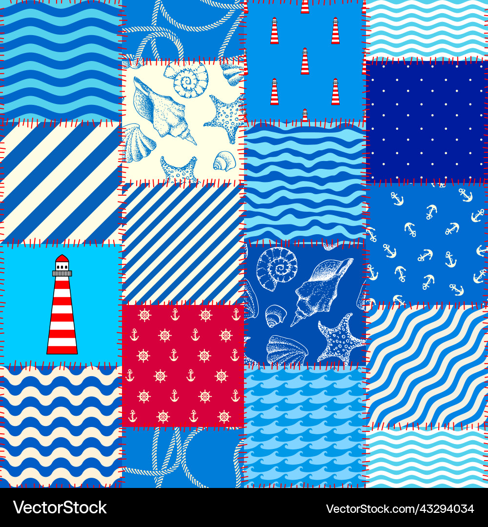 Patchwork seamless pattern in marine style art Patchwork seamless pattern in marine style art vector image