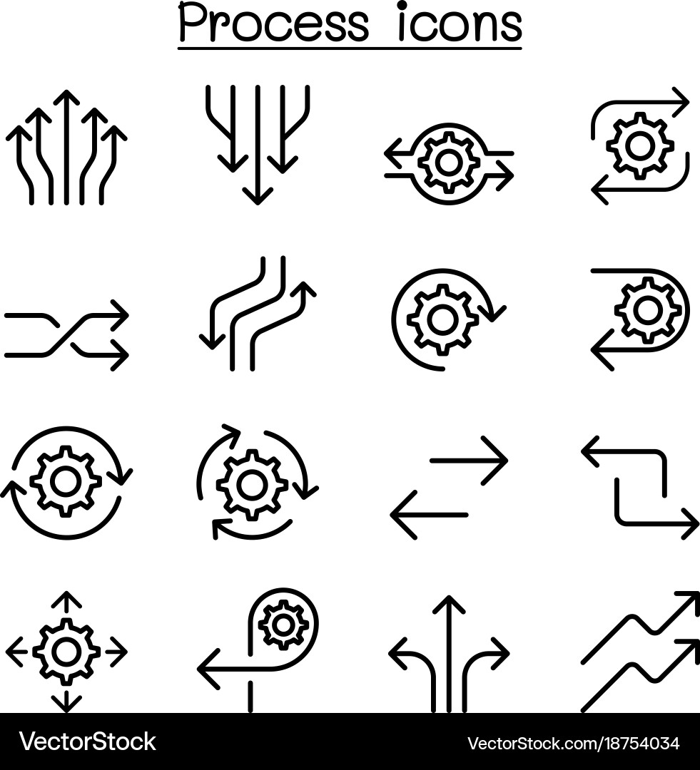 Process Icon Set - Thin Line Style vector image
