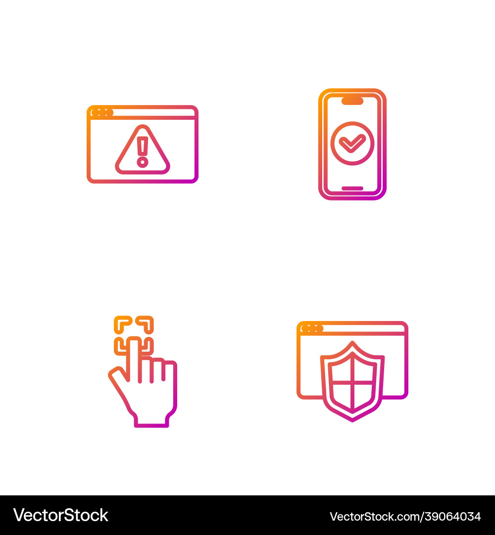 Set line browser with shield fingerprint Set line browser with shield fingerprint vector image
