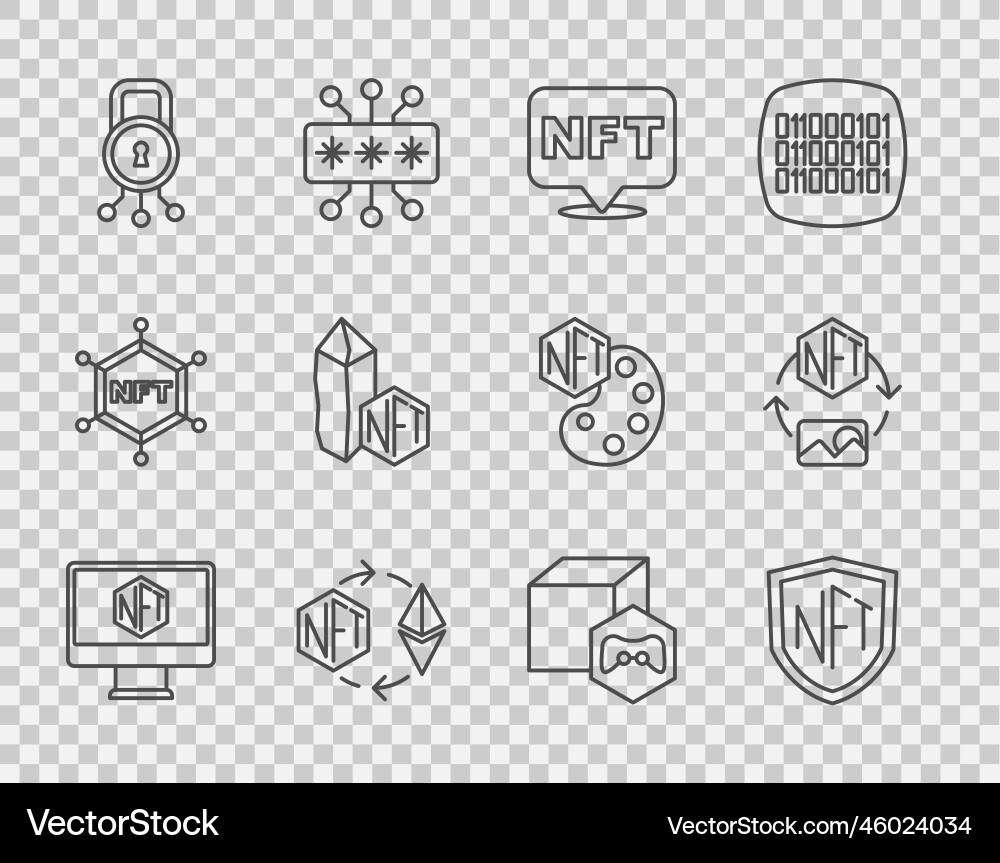 Set line monitor with art store app nft shield Set line monitor with art store app nft shield vector image
