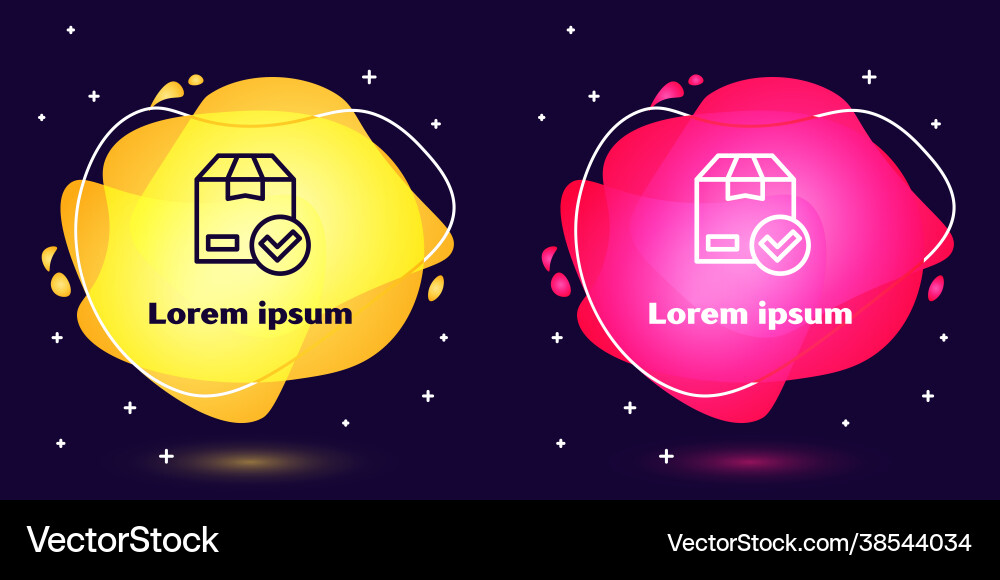 Set line package box with check mark icon isolated vector image