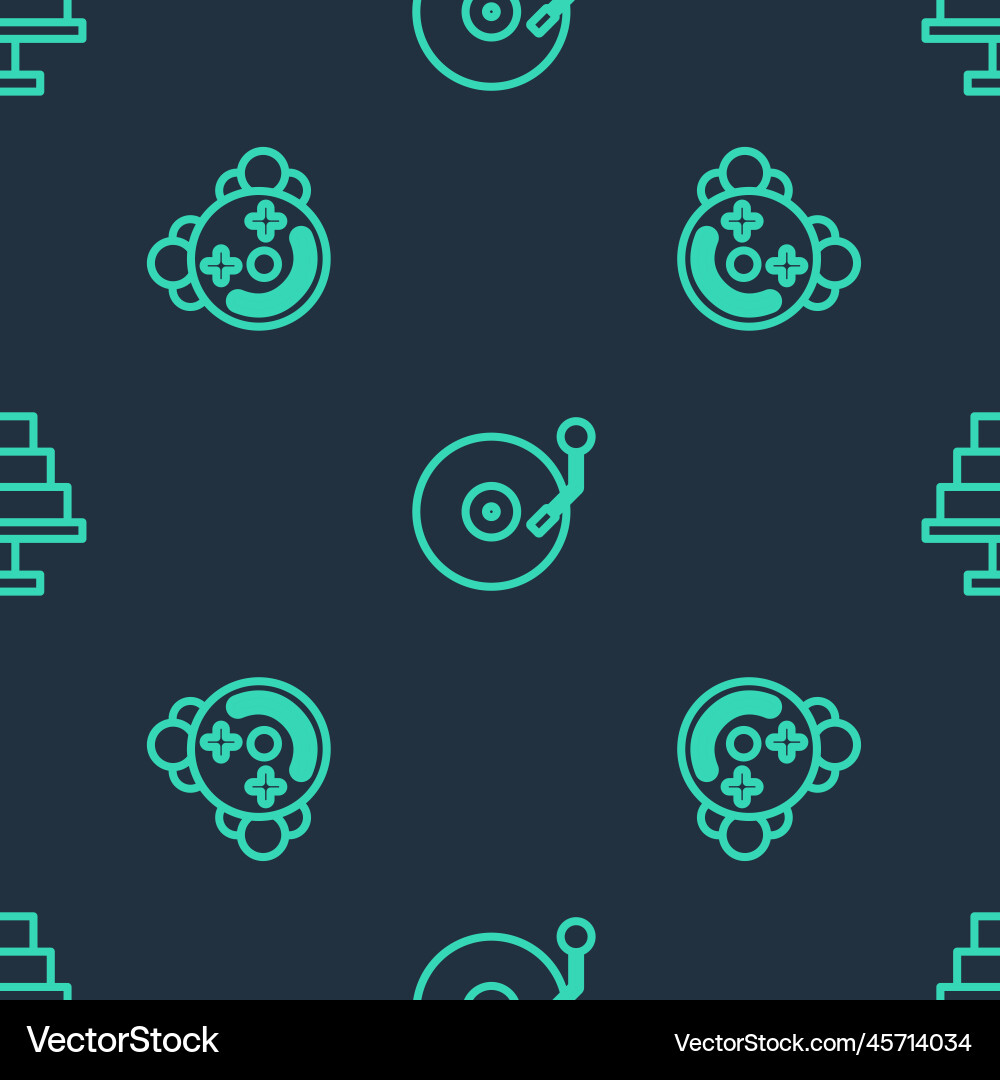 Set line vinyl player with disk clown head Vector Image