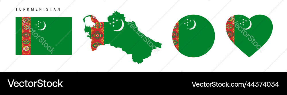 Turkmenistan Flagge in verschiedenen Formen Icon-Set Turkmenistan Flagge in verschiedenen Formen Icon-Set vektorbild