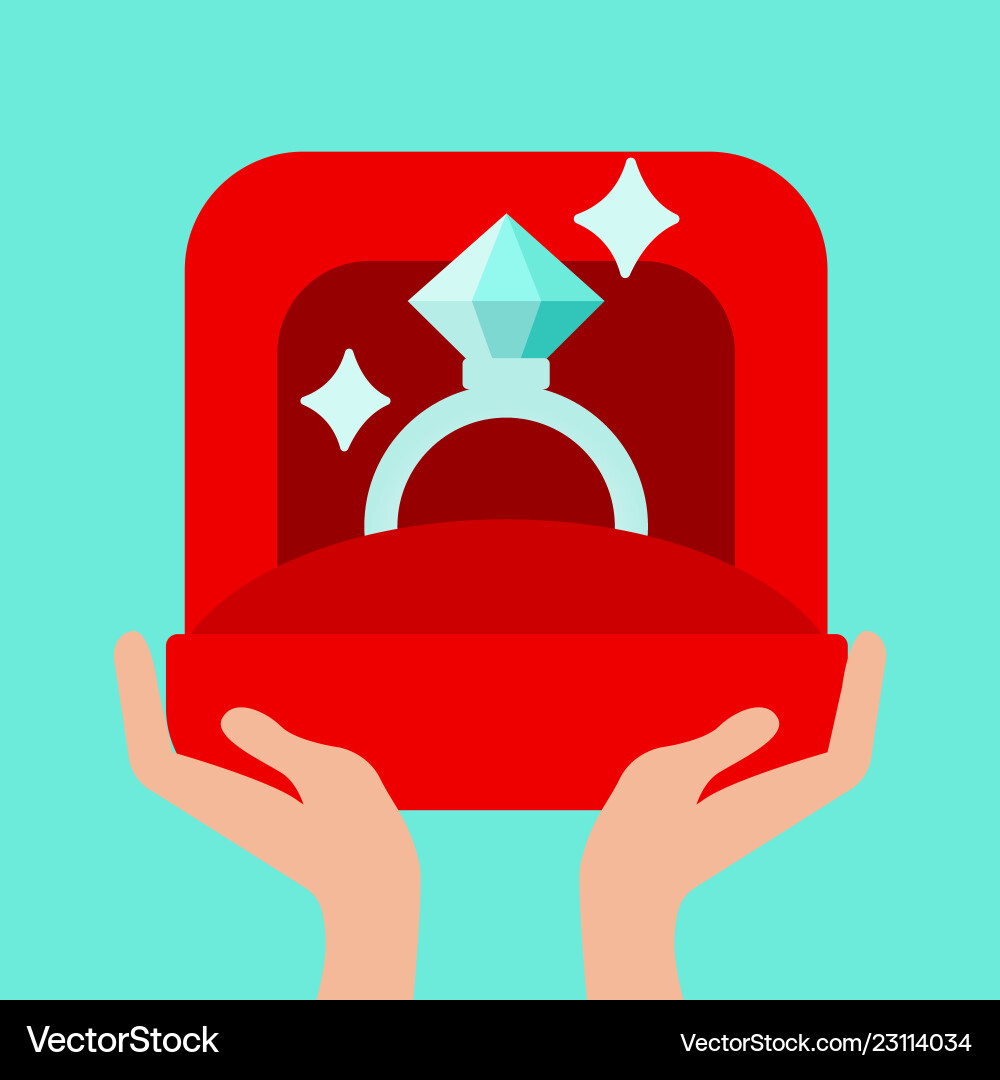 Two mens hands holds a jewelry box with wedding Two mens hands holds a jewelry box with wedding vector image