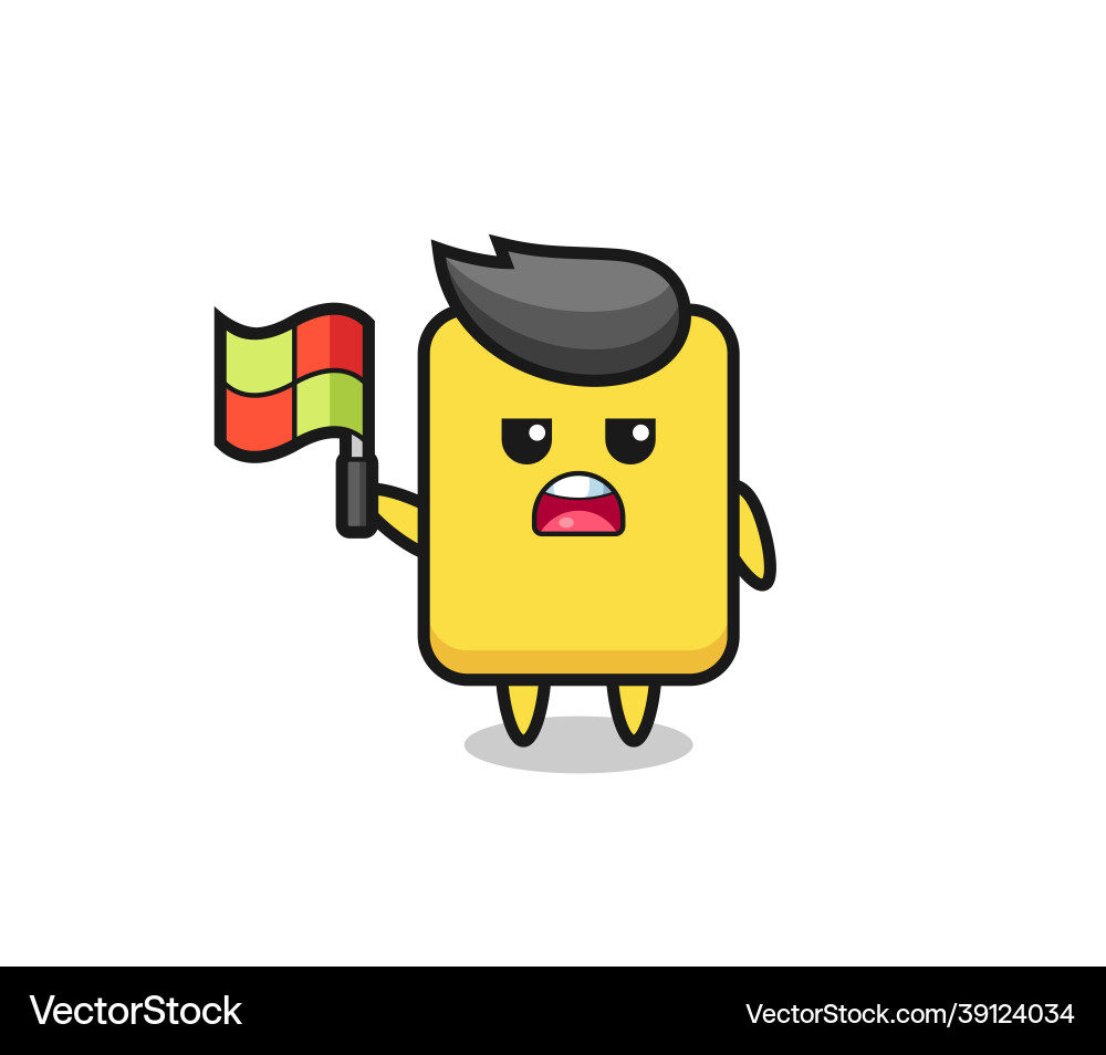Yellow card character as line judge putting Vector Image