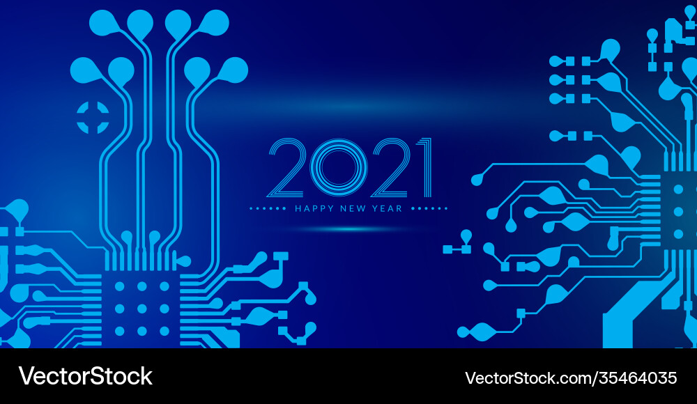 2021 happy new year text design with circuit 2021 happy new year text design with circuit vector image