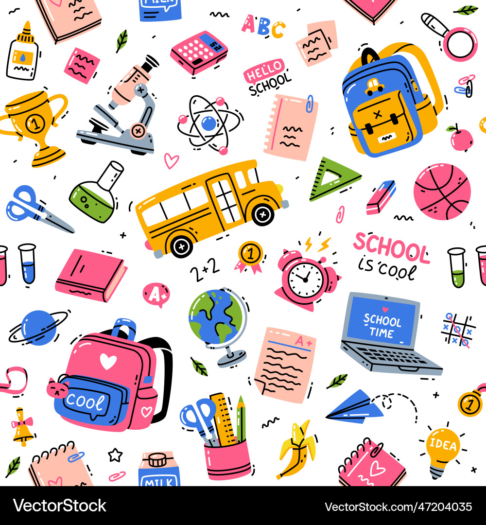 Back to school seamless pattern with bus Back to school seamless pattern with bus vector image