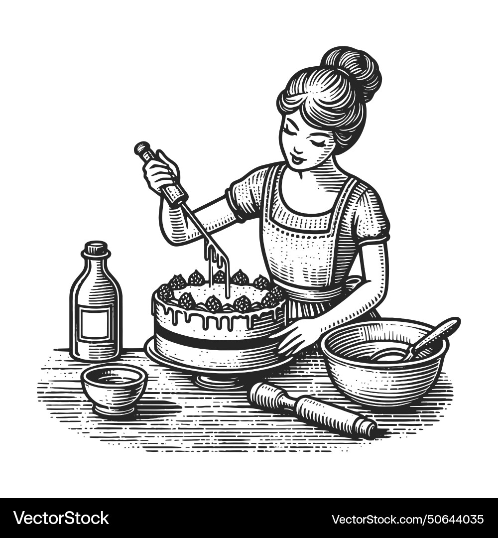 Baking cake icing line art Royalty Free Vector Image