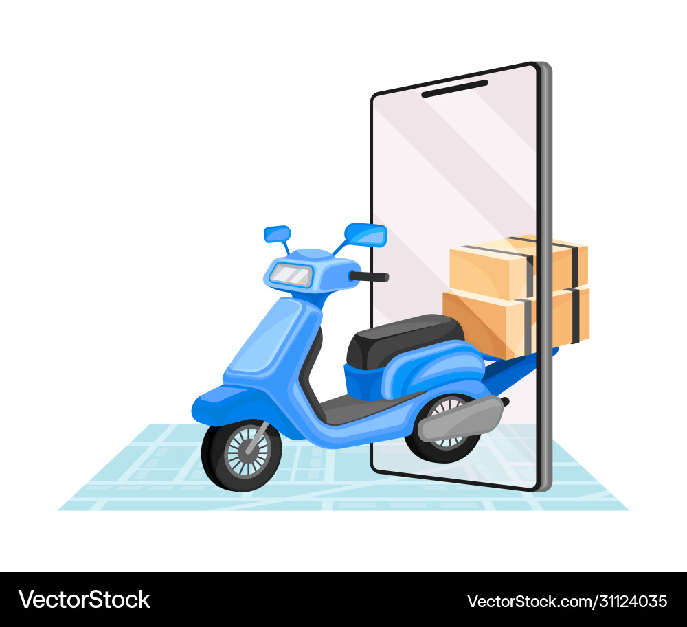 Cardboard boxes and scooter with map as navigation Cardboard boxes and scooter with map as navigation vector image