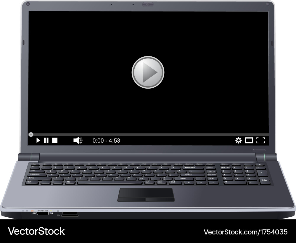 Laptop Display with Player Controls vector image