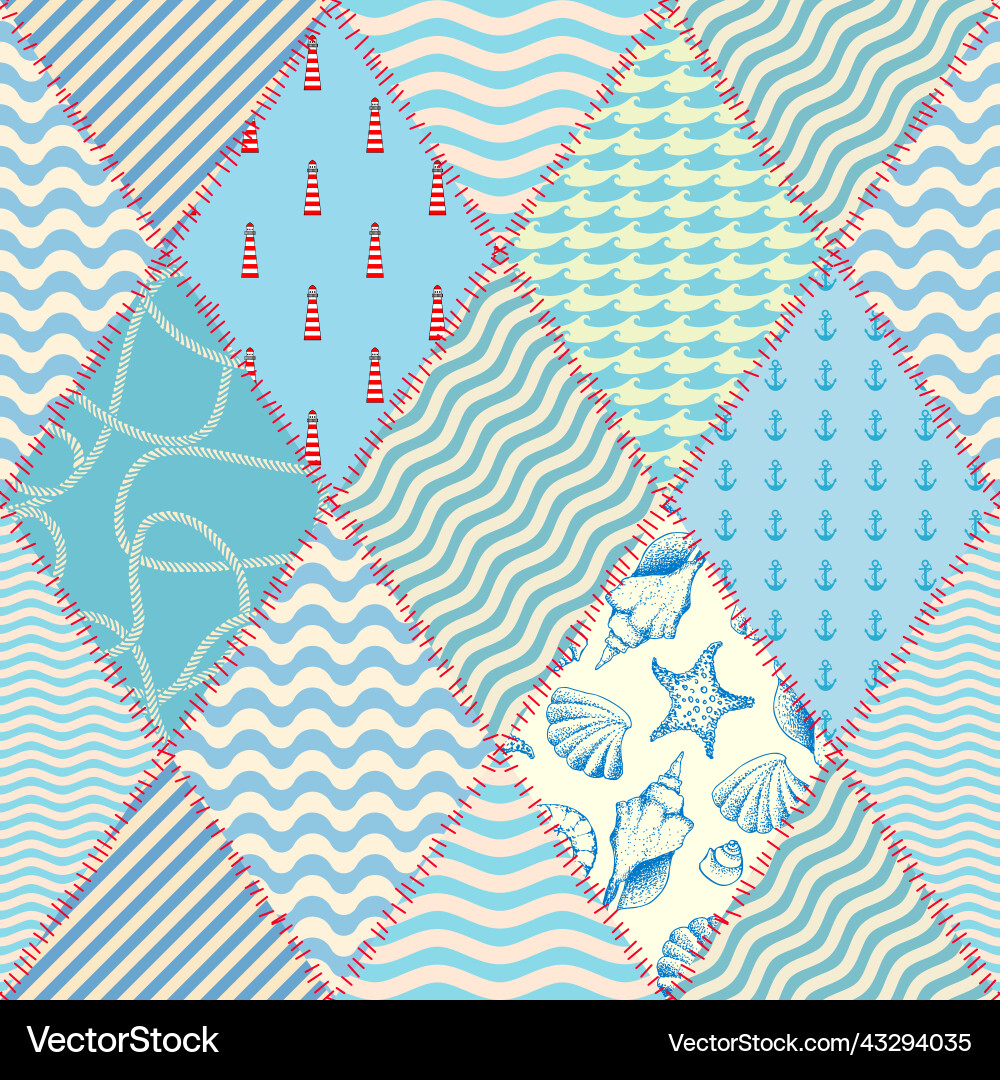 Patchwork seamless pattern in marine style art Patchwork seamless pattern in marine style art vector image