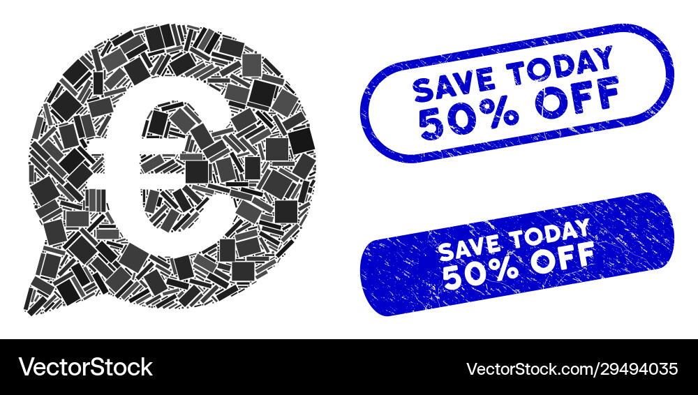 Rectangle mosaic euro message bubble with textured Rectangle mosaic euro message bubble with textured vector image