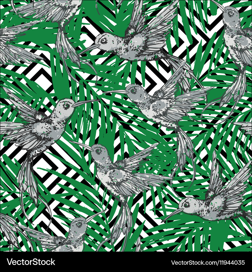 Seamless exotic pattern with colibri and palm Vector Image