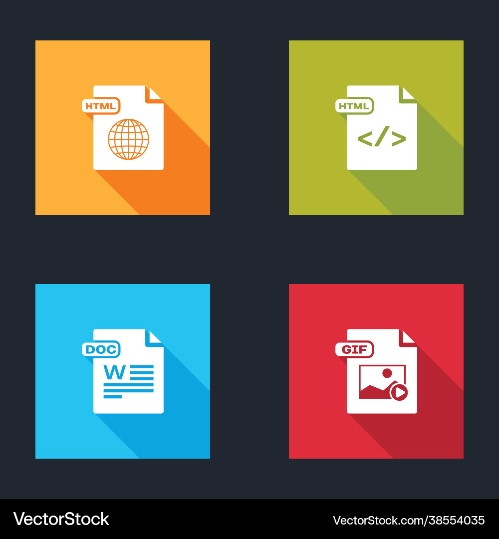 Set html file document doc and gif icon Set html file document doc and gif icon vector image