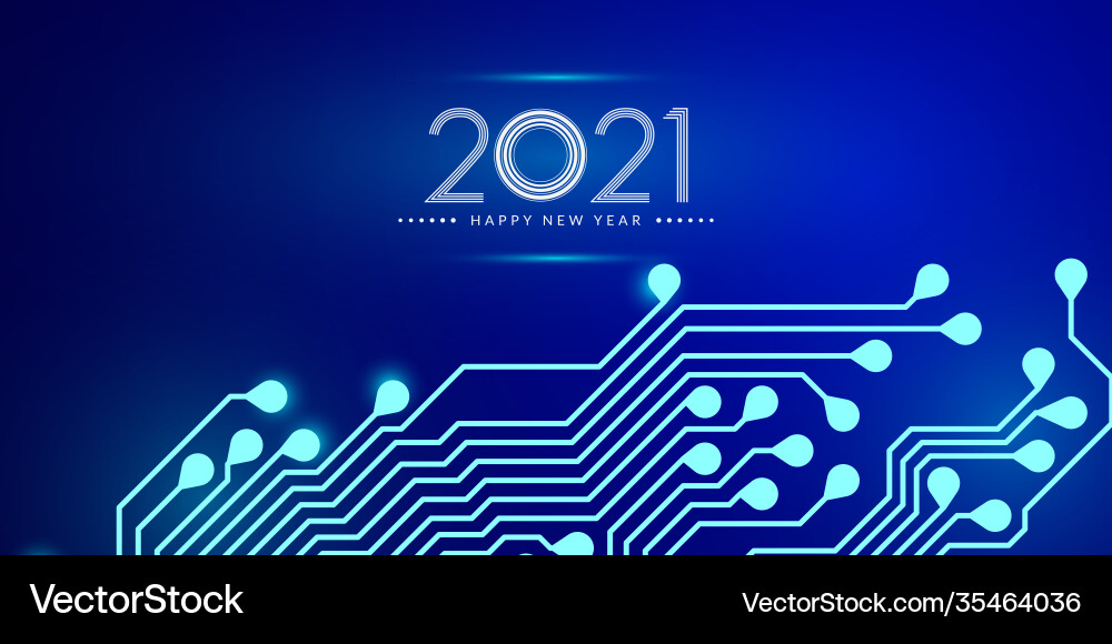 2021 happy new year text design with circuit Vector Image