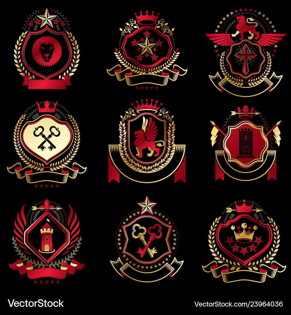 Classy heraldic coat of arms collection Classy heraldic coat of arms collection vector image