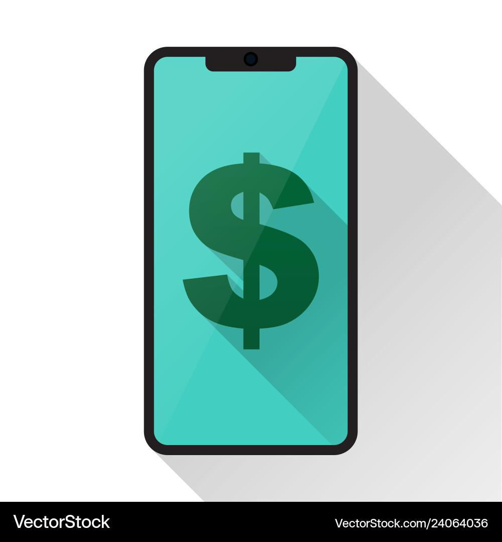 Currency symbol on smartphone screen Vector Image