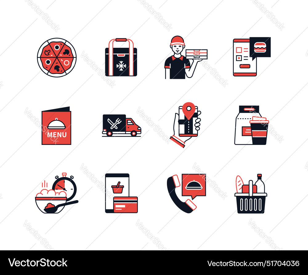 Food delivery from a restaurant - line design Food delivery from a restaurant - line design vector image