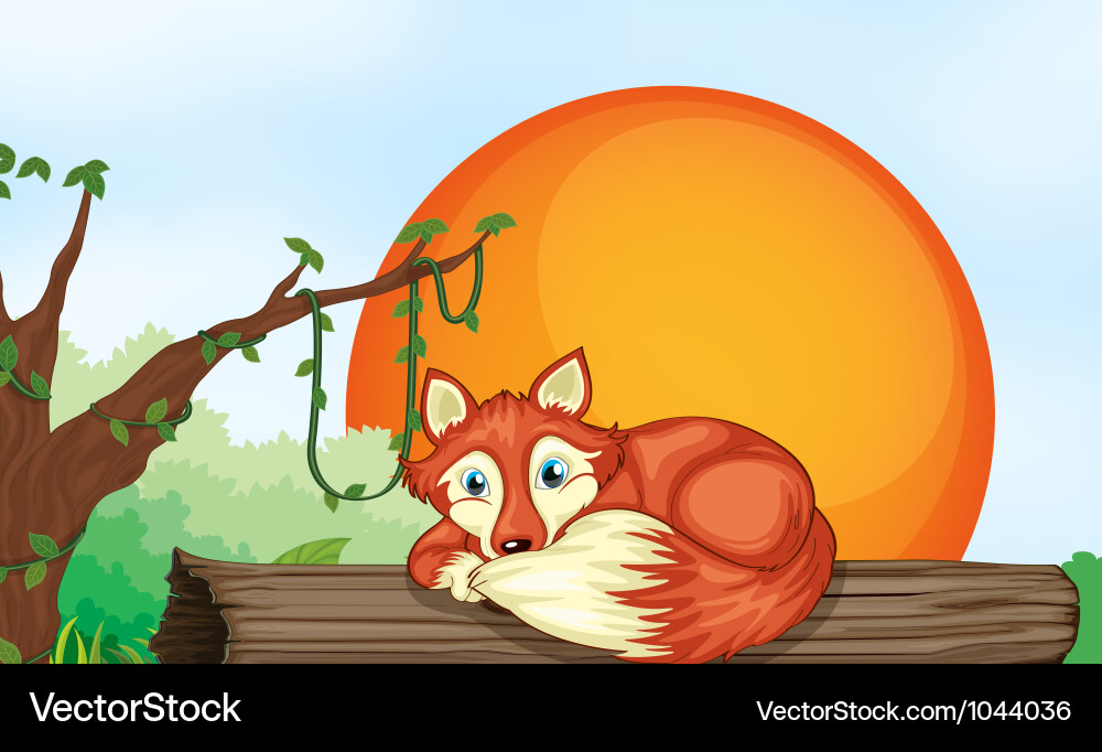 Fox Resting on Log Vector Image