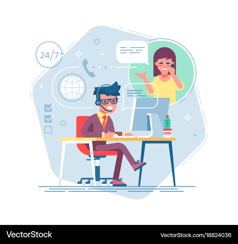 Hotline operator consulting a client vector image