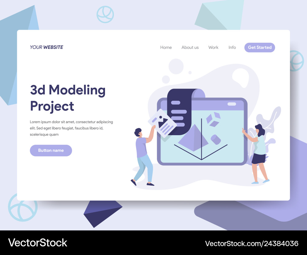 Landing page template of 3d printing modeling Landing page template of 3d printing modeling Vector Image