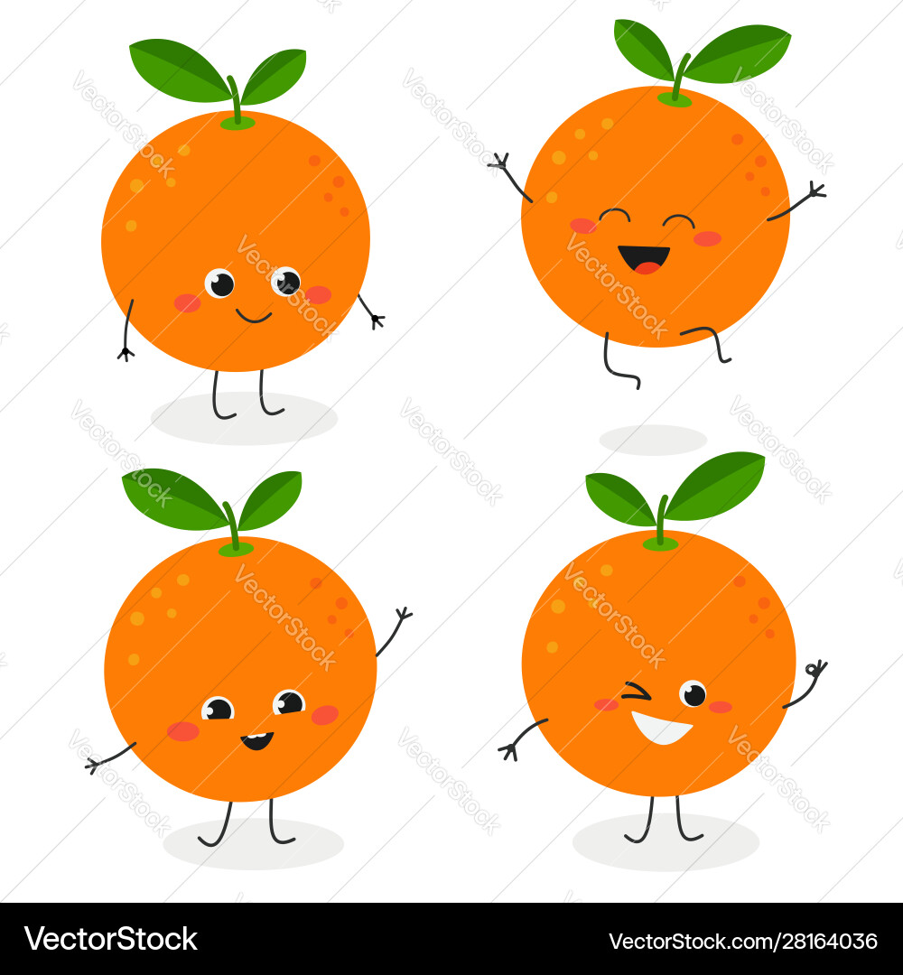 Orange cartoon character emoticon set Orange cartoon character emoticon set vector image