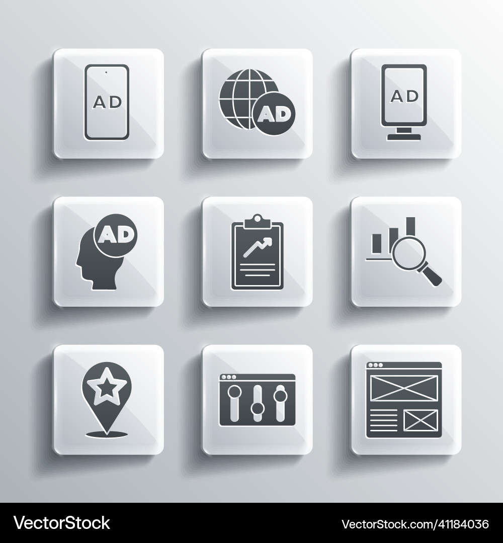 Set browser setting window magnifying glass Set browser setting window magnifying glass vector image