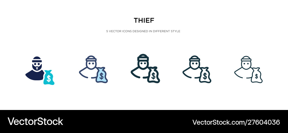 Thief icon in different style two colored Vector Image