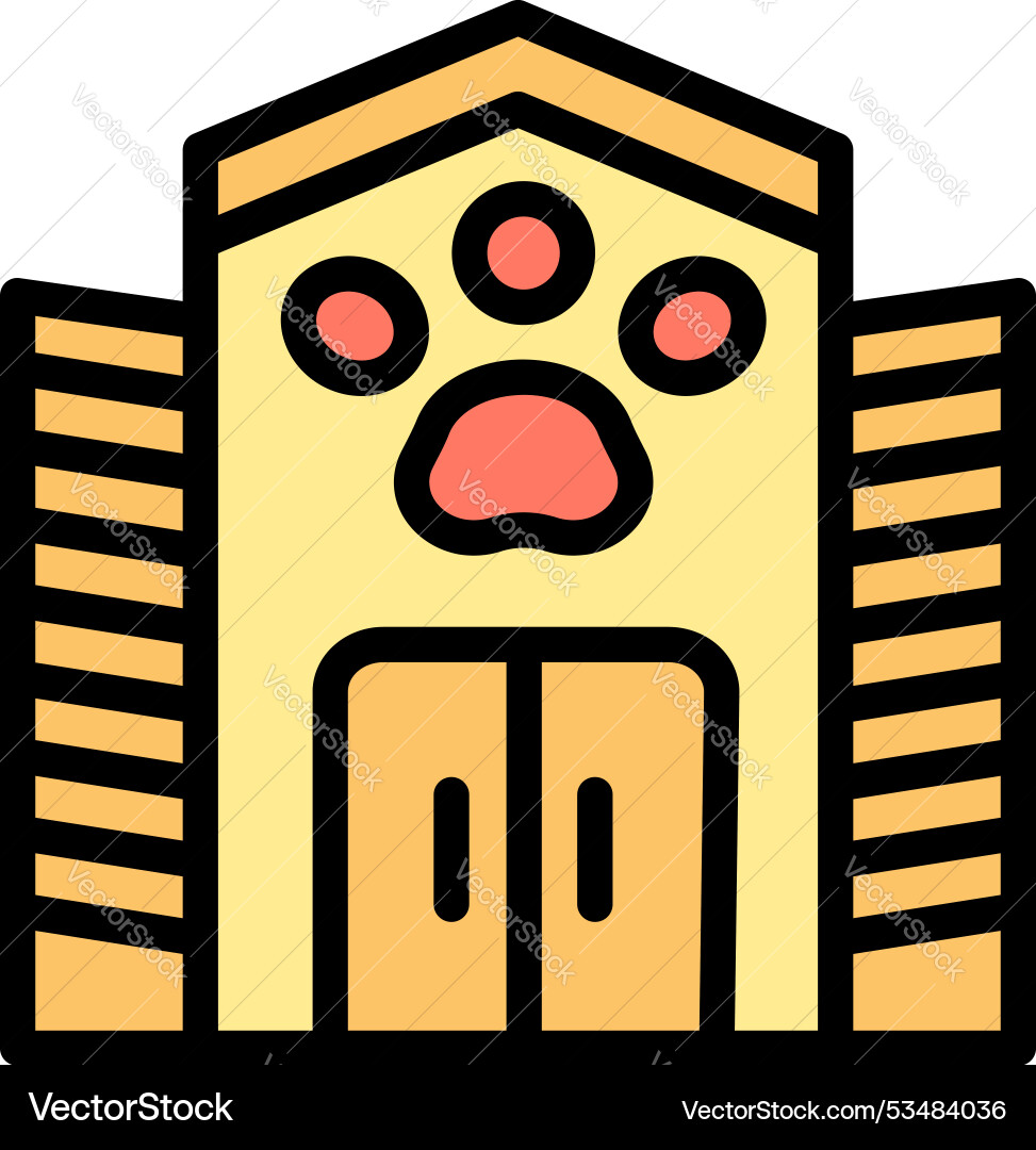 Veterinary clinic building with big paw print logo Veterinary clinic building with big paw print logo vector image