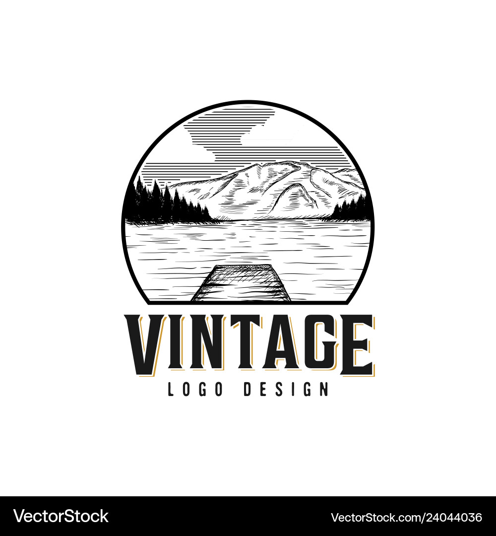 Vintage Mountain Lake Logo Vector Image