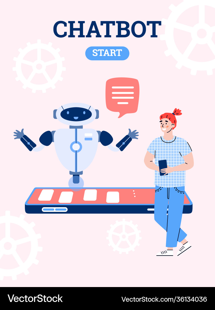Young man communicate with smart bot robot in chat Young man communicate with smart bot robot in chat vector image