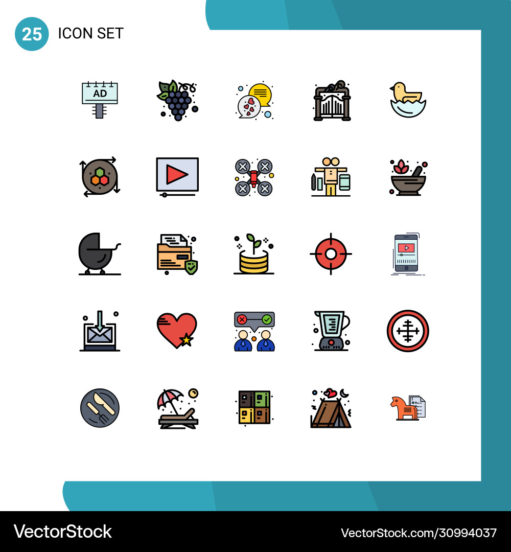 25 user interface filled line flat color pack Vector Image