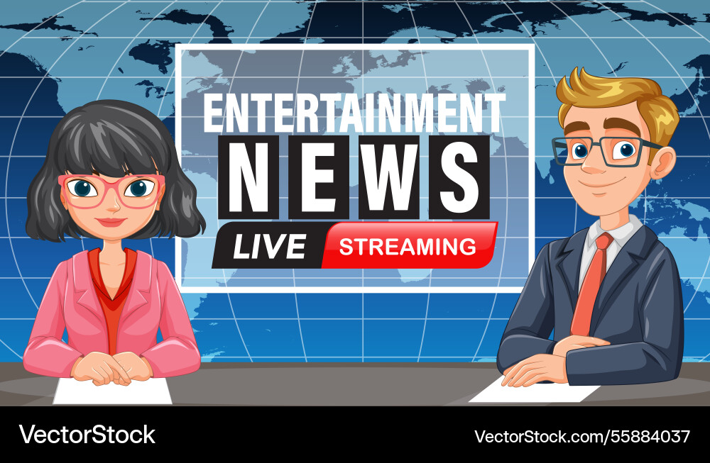 Animated news anchors in a studio setting Vector Image
