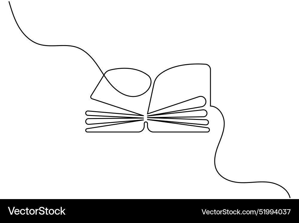 Continuous one line drawing of open book isolated Vector Image