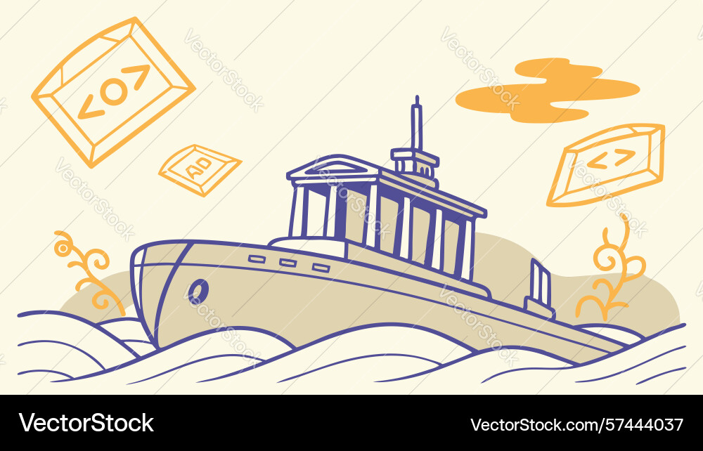 Digital cargo ship with abstract coding elements vector image