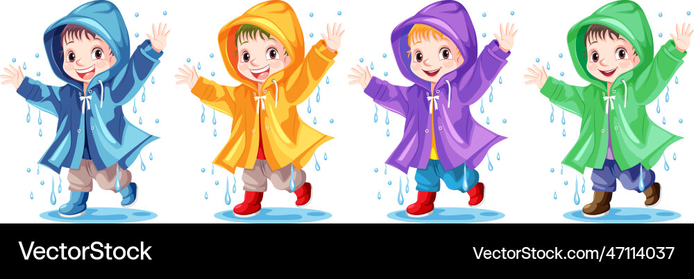 Happy young kid in raincoat Vector Image