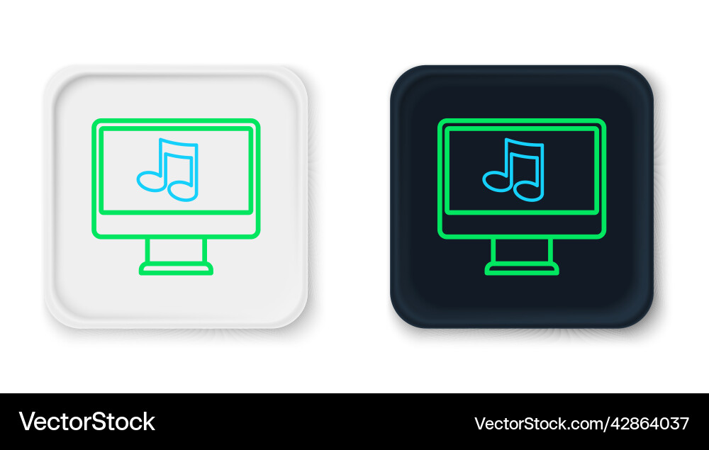 Line computer with music note symbol on screen Line computer with music note symbol on screen vector image
