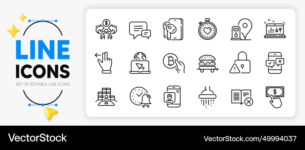 Lock inventory and pin marker line icons for web Lock inventory and pin marker line icons for web vector image