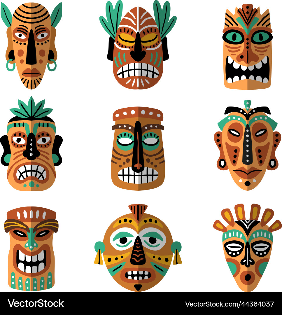 Mask totems hawaii authentic tribal masks Vector Image