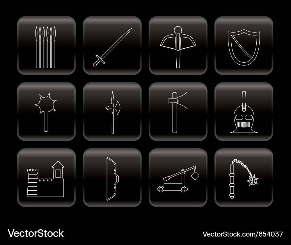 Medieval arms and objects icons vector image